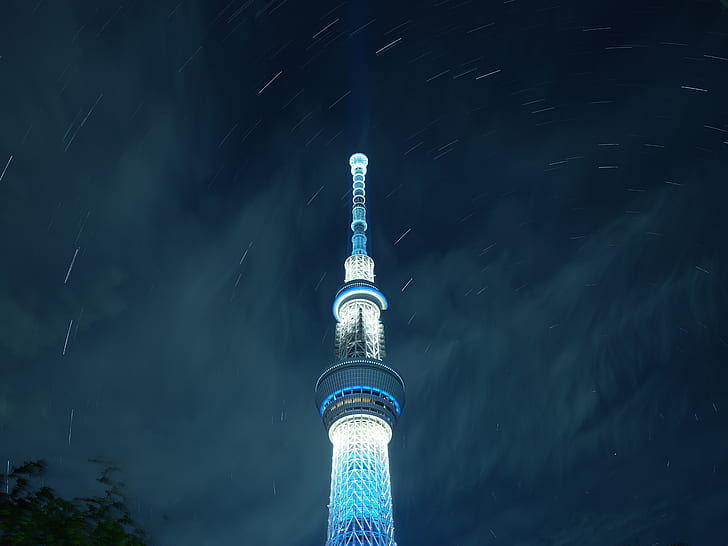 Tokyo, tower, skyscraper, night, long exposure, HD wallpaper