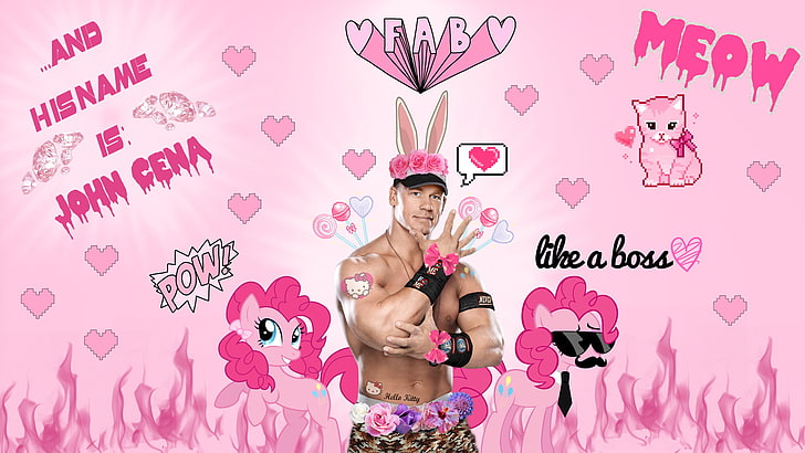 Celebrity, John Cena, Pinkie Pie, pink color, adult, young adult, HD wallpaper