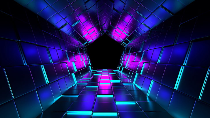 purple and blue tunnel digital wallpaper, ubes, rendering, technology, HD wallpaper