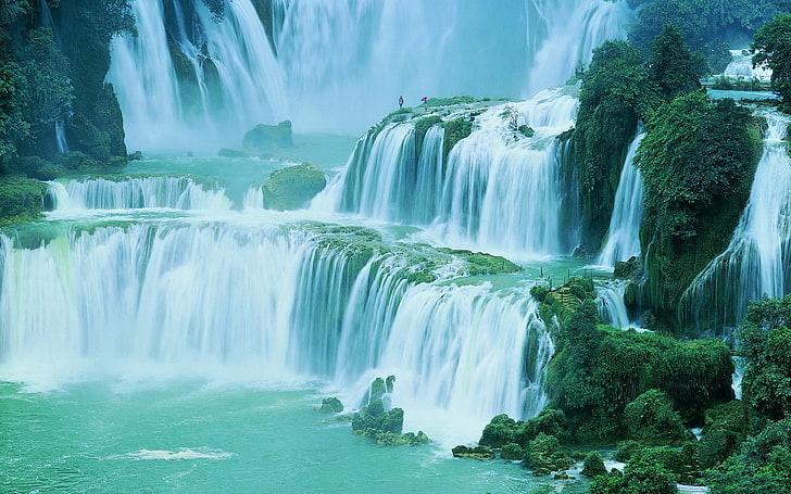waterfalls, nature, landscape, shrubs, green, China, scenics - nature