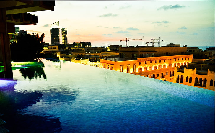 beirut city rooftops swimming pool, building exterior, architecture, HD wallpaper