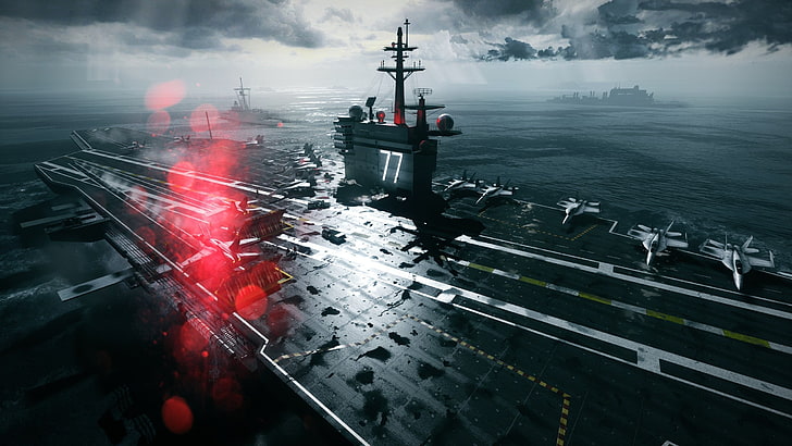 battlefields, atlantic ocean, jet fighter, aircraft carrier, HD wallpaper
