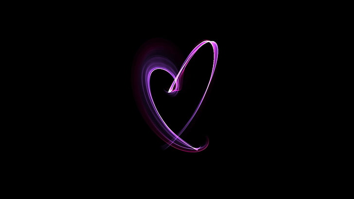 purple heart neon light, smoke, background, shape, abstract, backgrounds, HD wallpaper