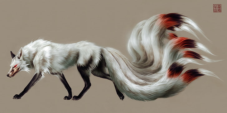 Fox, nine-tailed, by toedeledoki