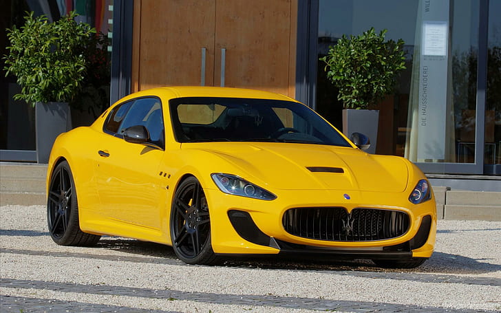 Novitec Maserati Granturismo Stradale, yellow coupe, cars, HD wallpaper
