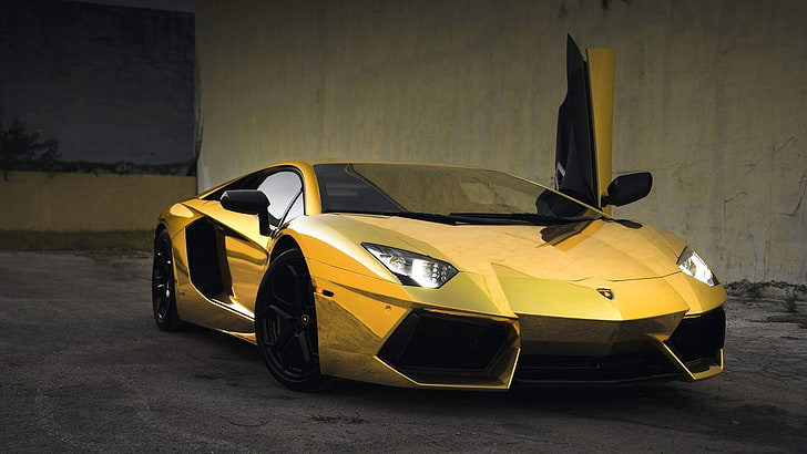 yellow Lamborghini Aventador, Machine, Car, Beautiful, Voitur, HD wallpaper