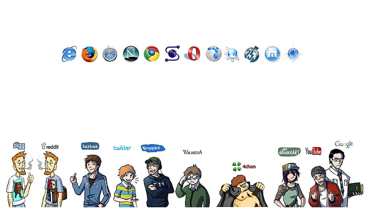 Twitter, Google Chrome, 4chan, Internet Explorer, MySpace, reddit