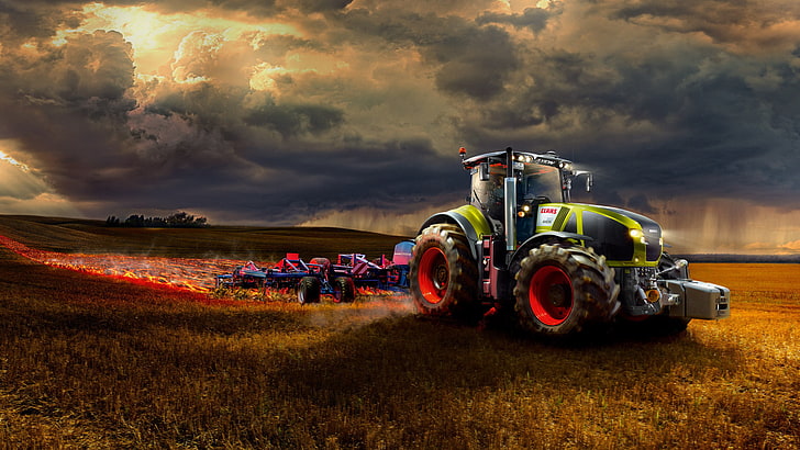 tractor, Claas, 900, Klaas, Axion, agriculture, farm, field, HD wallpaper