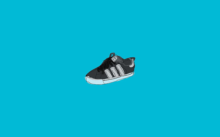unpaired black adidas low-top sneaker, anime, shoes, minimalism