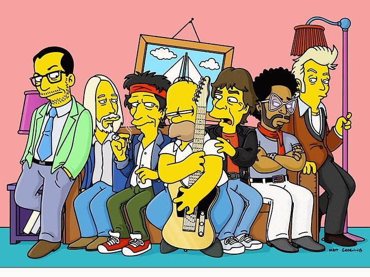 The Simpsons poster, Rolling Stones, Lenny Kravitz, Homer Simpson, HD wallpaper
