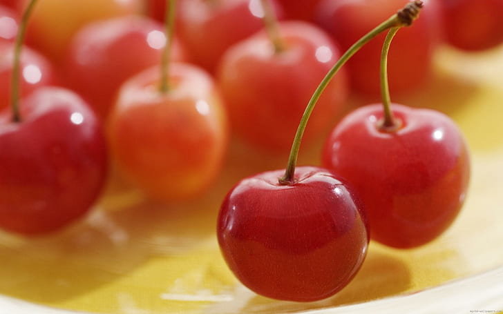 Cherry lot, red cherry fruits, food, nature