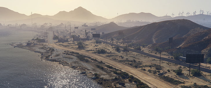 aerial photo of highway, Grand Theft Auto V, mountain, scenics - nature, HD wallpaper