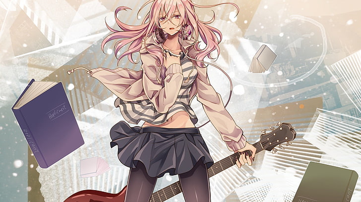 woman holding guitar anime character, Gahata Mage, Utau, anime girls