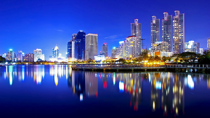 bangkok, cityscape, reflection, downtown, skyline, metropolis