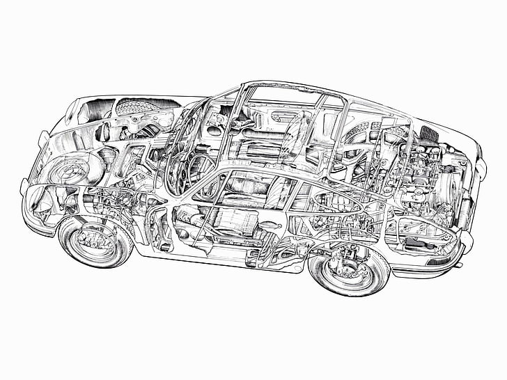 1964, 901, 911, classic, coupe, cutaway, engine, interior, porsche