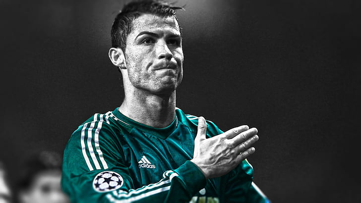 Cristiano Ronaldo, Real Madrid, Selective Coloring, Black Background