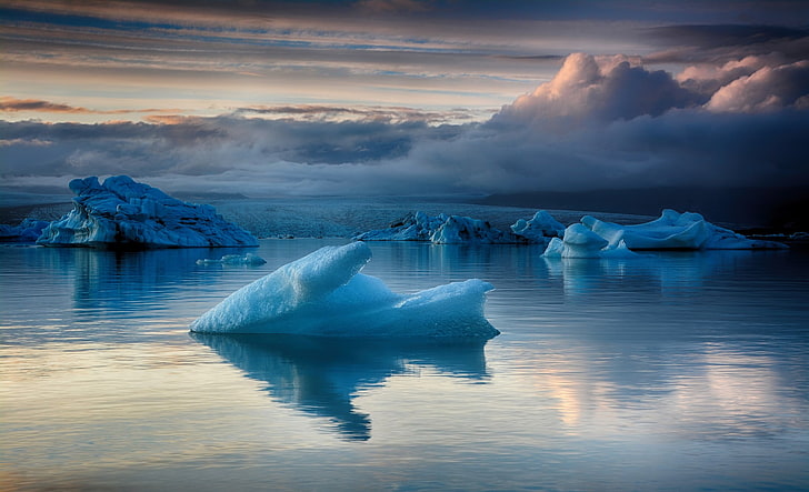 iceberg, sea, Iceland, water, cold temperature, glacier, winter, HD wallpaper
