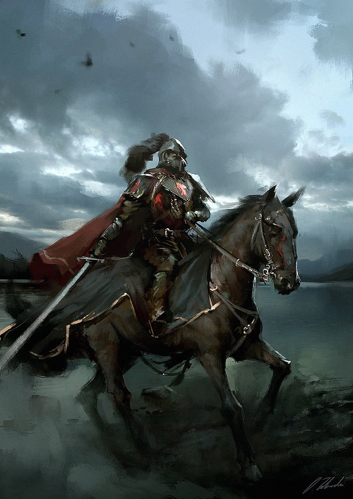 knight riding on horse poaster, Darek Zabrocki , artwork, fantasy art
