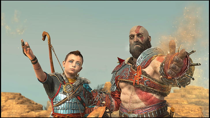 God of War (2018), Kratos, Atreus, Santa Monica Studio, video games, HD wallpaper