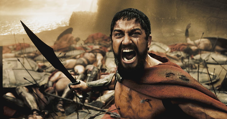 Gerard Butler as Leonidas from 300, movies, aggression, anger