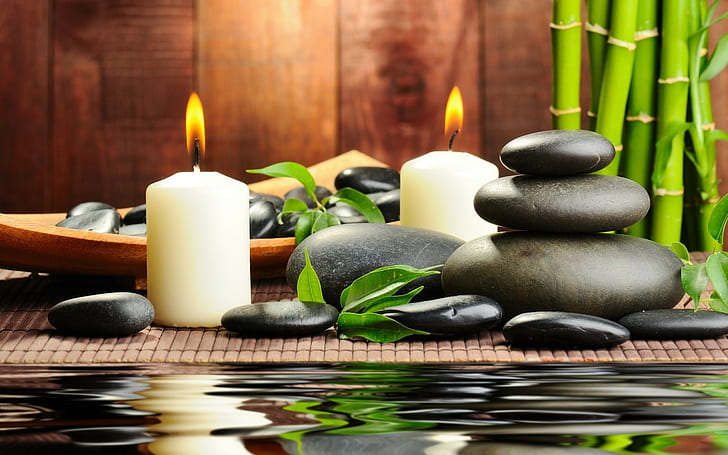 Stones, Candles, Aromatherapy, Spa, Water, Bamboo, Massage