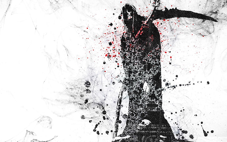 Grim Reaper illustration, digital art, artwork, skull, scythe, HD wallpaper
