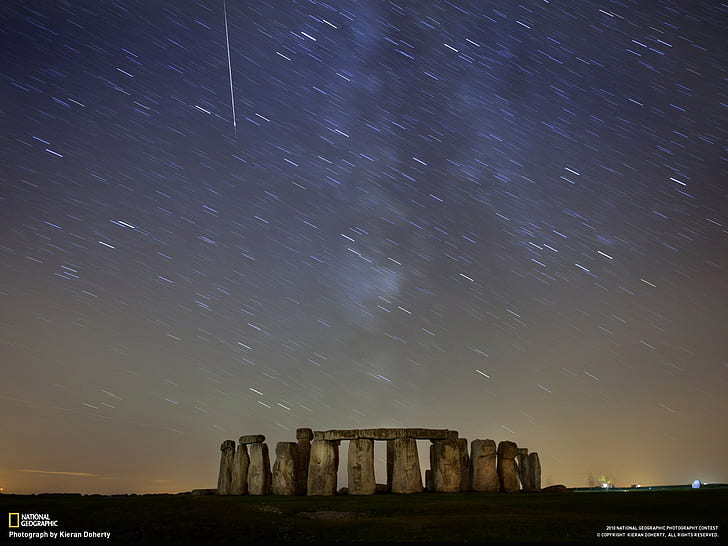 Stonehenge, long exposure, sky, stars, HD wallpaper