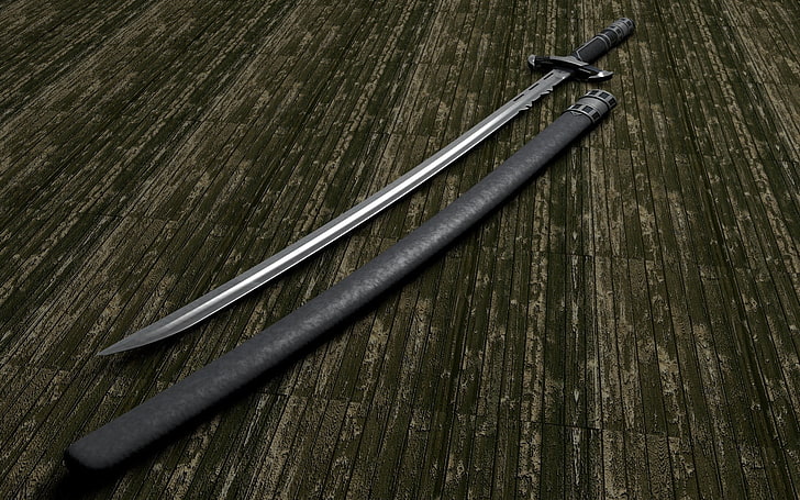 HD wallpaper: black katana sword, weapon, wood - material, high angle view  | Wallpaper Flare