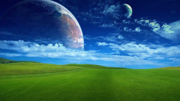 field, sky, planets