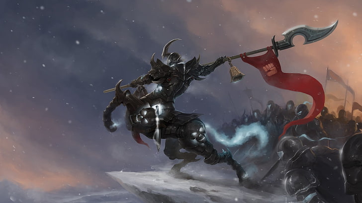 man holding spear ride on horse digital wallpaper, League of Legends