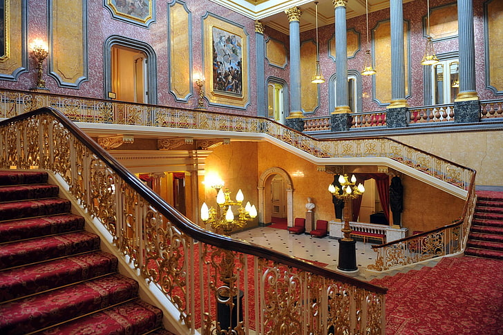buckingham, escalera, interior, lujo, palace, architecture, HD wallpaper