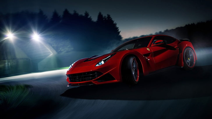 red coupe, car, F12, red cars, Ferrari, Ferrari-F12, vehicle, HD wallpaper