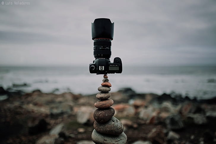 camera, Canon, Photoshop, symmetry, rocks, storm, nature, sea, HD wallpaper