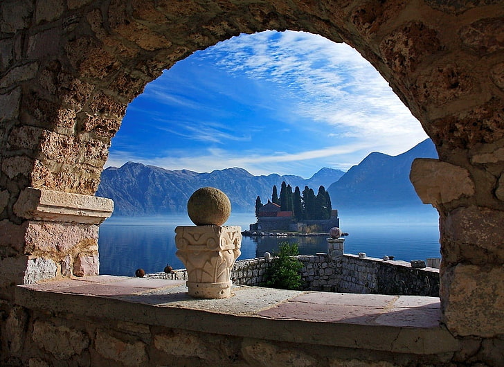 Mediterranean, clouds, architecture, landscape, lake, Montenegro, HD wallpaper