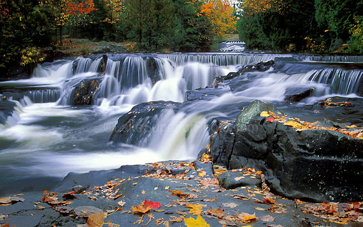 Cascading Waterfall Autumn Upper Peninsula Michigan United States Wallpaper High Resolution 1920×1200, HD wallpaper