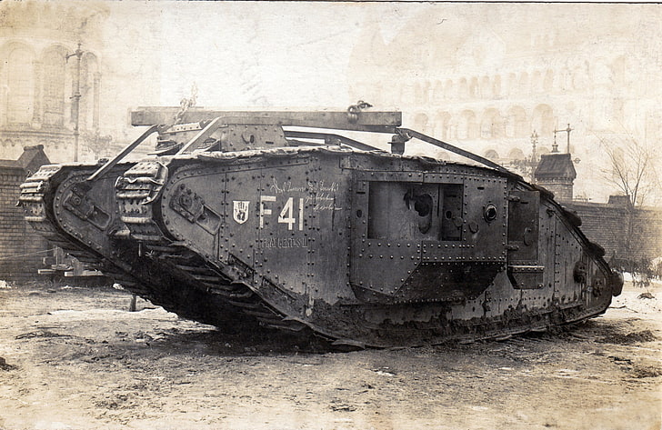 black battle tank, military, British, World War I, abandoned, HD wallpaper
