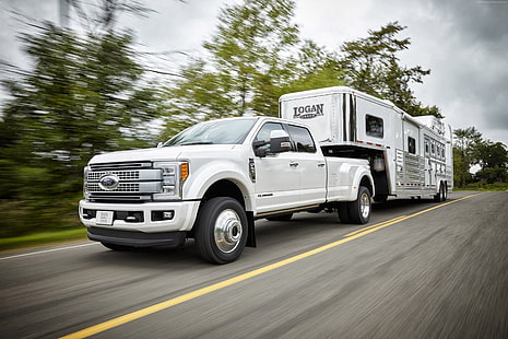 Hd Wallpaper White Ford 4 Door Crew Cab With Pop Up Rv During Daytime Ford F450 Wallpaper Flare
