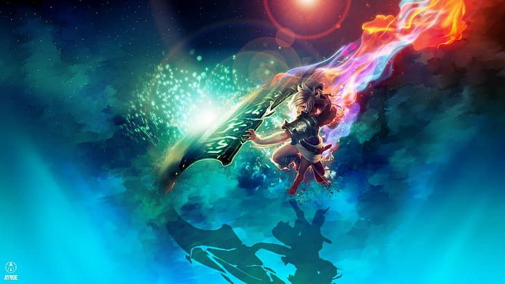 League of Legend Riven digital wallpaper, League of Legends, underwater