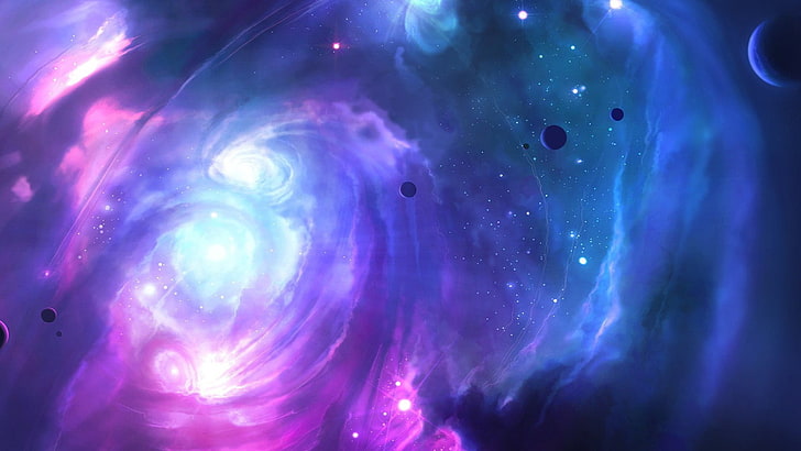 nebula graphic wallpaper, space, planet, Moon, galaxy, 3D, purple, HD wallpaper