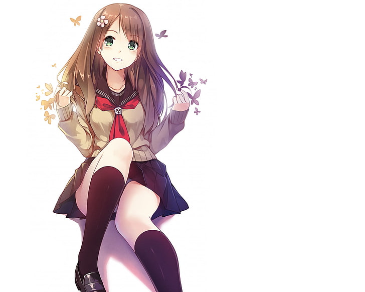 Anime Girls, Happy Face, School Uniform, Upskirt, HD wallpaper
