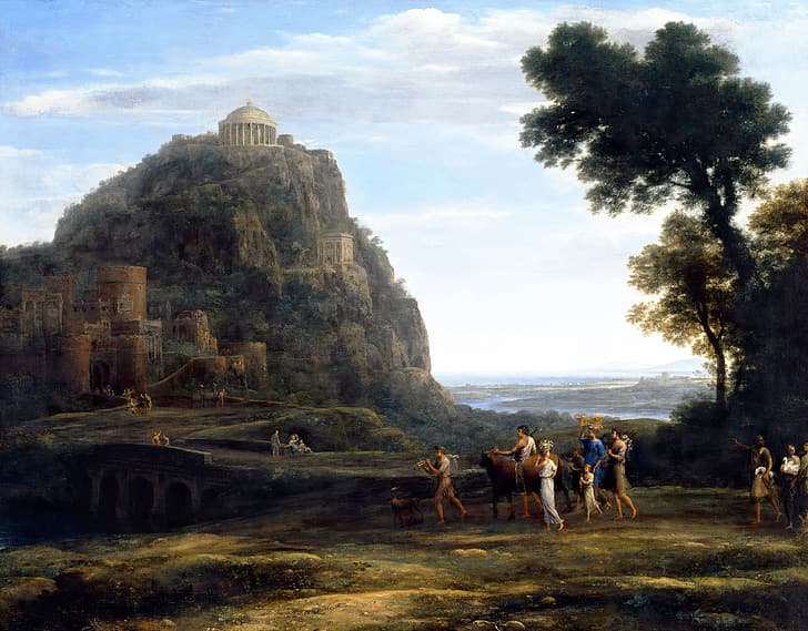 View of Delphi with a Procession, Claude Lorrain, ancient greece, HD wallpaper