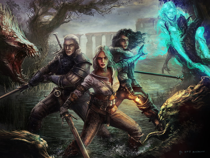Witcher 3 Wild Hunt Geralt Yen And Ciri, water, men, sea, group of people, HD wallpaper