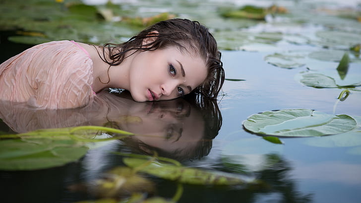 women, model, photography, Asian, wet, water, portrait, women outdoors