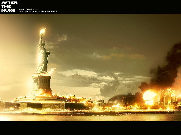 Statue of Liberty, army U.S.A  Destroyed, digital art, war, apocalyptic