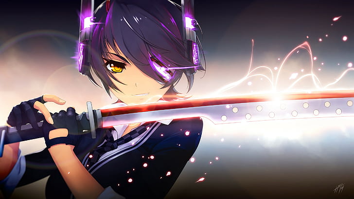 1366x768 Katana Anime Girl Neon 4k Laptop HD ,HD 4k Wallpapers,Images, Backgrounds,Photos and Pictures