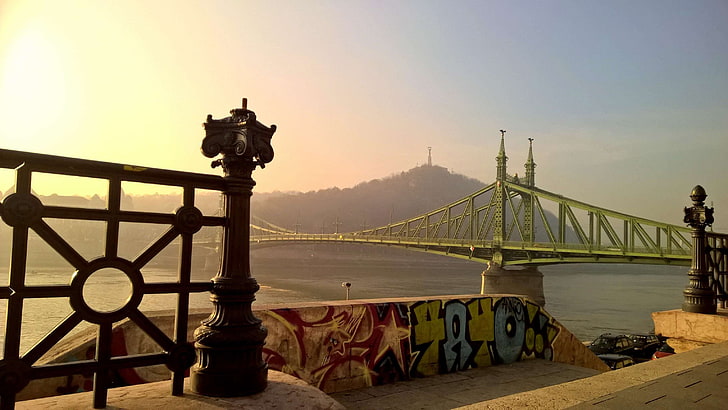 budapest, colours, danube, hungary, liberty bridge, river, street art