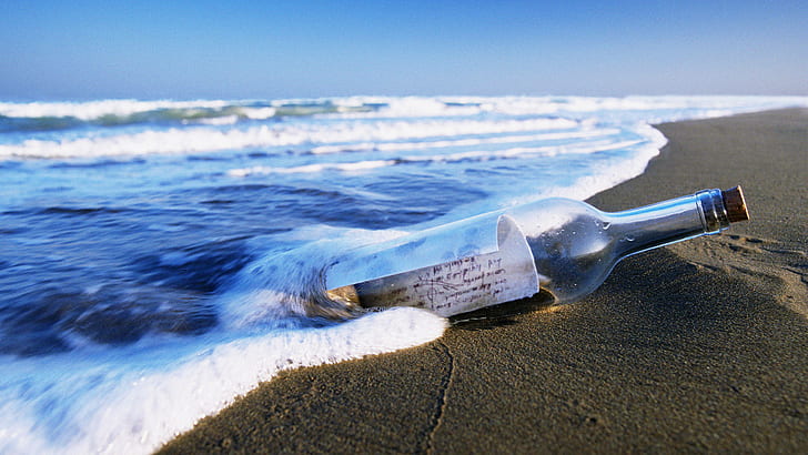 Beach Message In A Bottle, clear glass impossible bottle, HD wallpaper