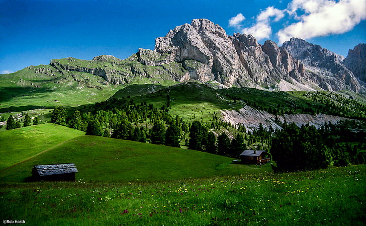 landscape photo of a mountain near grass field, italian dolomites, italian dolomites, HD wallpaper