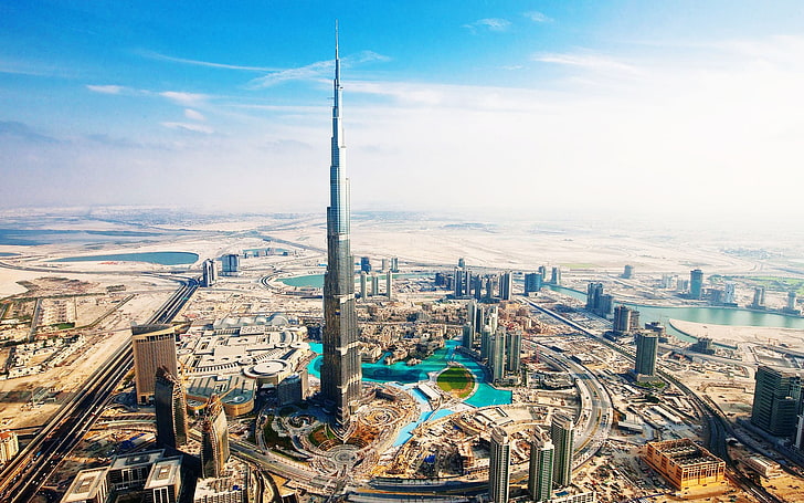 Burj Khalifa, Dubai, cityscape, desert, skyscraper, architecture, HD wallpaper