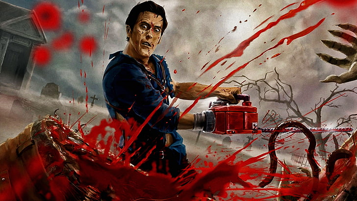blood, ash, death, guts, chainsaw, evil dead, HD wallpaper